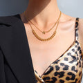 Double Layer Curb Chain Star Pendant Necklace Gold Steel view 4