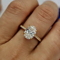 Oval Solitaire Pave Band Ring In Gold And Silver Tones view 2