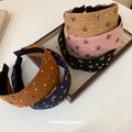 Fabric Star Studded Wide Headband Deep Coffee Brown view 4