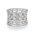 Silver Tone Openwork Wide Band Ring with Clear Stones view 1