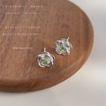 Silver Camellia Flower Stud Earrings Green Center Stone view 6