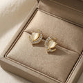 Gold Tone Clear Stone Crescent Moon Small Stud Earrings view 4