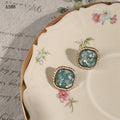 Gold Square Teal Crushed Shell Beaded Frame Stud Earrings view 6