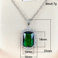 Silver Tone Green Rectangular Halo Pendant Necklace view 5