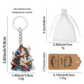 Embracing Couple Roses Water Printed Wood Keychain Ring view 2