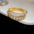 Three Or Five Row Pearl Like Crystal Open Cuff In Gold Or Silver Tone view 7