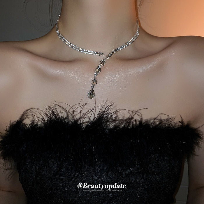 Silver Rhinestone Choker Teardrop Open Heart Bow Styles