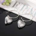 Silver Tone Polished Puffy Heart Hoop Drop Earrings view 2