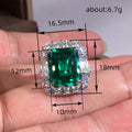Emerald Green Rectangular Double-Halo Ring In Silver Tone view 4