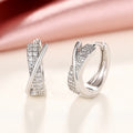 Crossed Hoop Earrings with Clear Stones in Two Tones view 2