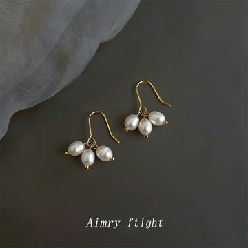 Gold Tone Irregular White Pearl Cluster Hook Earrings For Women