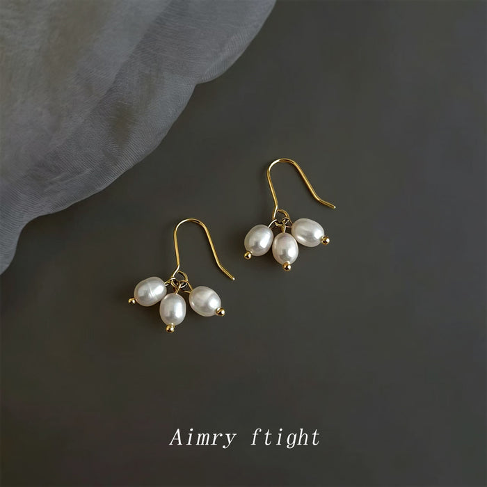 Gold Tone Irregular White Pearl Cluster Hook Earrings For Women