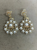 Pearl Crystal Snowflake Dangle Earrings In Two Tones view 6