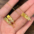 Gold-Tone Wheat Ear Zircon Tassel Necklace And Stud Earrings view 1