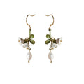 Gold Tone Green Leaf Lily Flower And Baroque Pearl Hook Earrings view 5