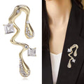 Gold Tone Abstract Twin Bird Brooch With Square Crystals view 2