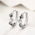 Silver Tone Black Enamel Cat Paw Print Huggie Hoop Earrings view 2