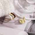 Brown White and Gold Tone Layered Small Hoop Earrings view 3