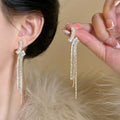Crystal Crescent Tassel Drop Earrings with Distinctive Textured Details view 4