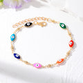 Gold Tone Pearl and Enamel Evil Eye Chain Bracelets in Seven Styles view 8
