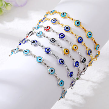 Gold and Silver Tone Evil Eye Link Chain Bracelets in Five Designs