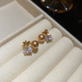 Sunburst Pearl Crystal Stud Earrings with Distinctive Textured Details view 7