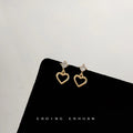 Gold Mini Clear CZ Open Heart Dangle Stud Earrings view 1