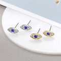 Gold and Silver Tone Crystal Blue Evil Eye Stud Earrings view 1