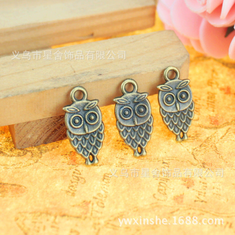 Double-Sided Alloy Owl Charm Pendant for DIY Bracelets, 18x9mm