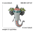 Enamel Elephant Head Brooch Green Gray Antique Silver Pin view 5