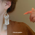 Silver Tone Crescent Fringe Drop Earrings with Hooks view 3