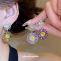 Colorful Daisy Crystal Drop Stud Earrings Fashion Jewelry view 2