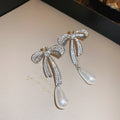 Silver Tone Bow Jewelry Options With Clear Crystals And Pearl Drops view 6