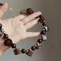 Brown Geometric Beaded Collar Necklace with Mixed Shapes view 1