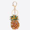 Amber Rhinestone Pineapple Keychain Green Crown Gold Hardware view 5