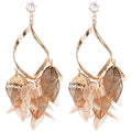 Gold Tone Open Filigree Leaf Cluster Statement Drop Earrings view 5