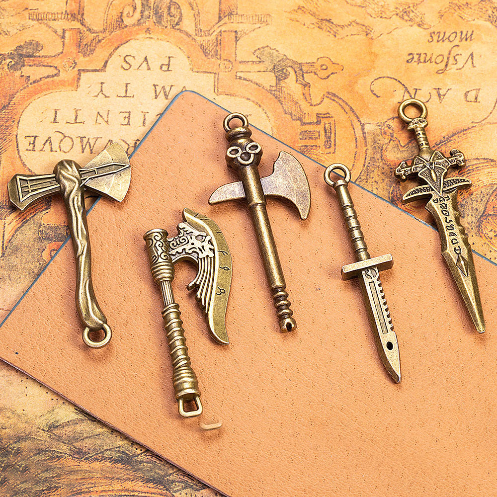 Vintage Alloy Axe Sword Weapon Model Keychain Pendant