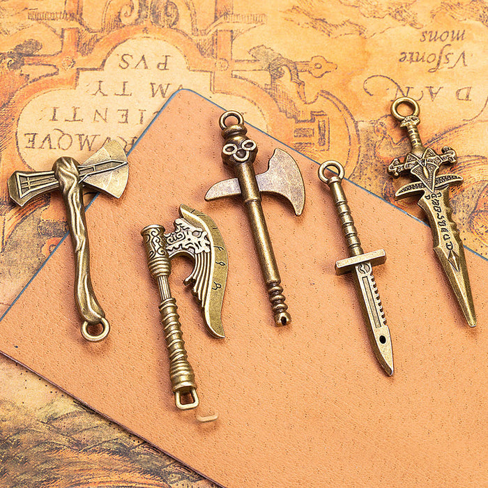 Vintage Alloy Axe Sword Weapon Model Keychain Pendant