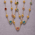 Gold Steel Ball Station Czech Glass Pendant Necklace Colors view 2