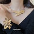 Leaf Flower Collar Necklace And Open Leaf Cuff Bracelets view 3