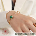 Gold Open Cuff Bracelet Green Turquoise Ball And Zircon Tip view 3