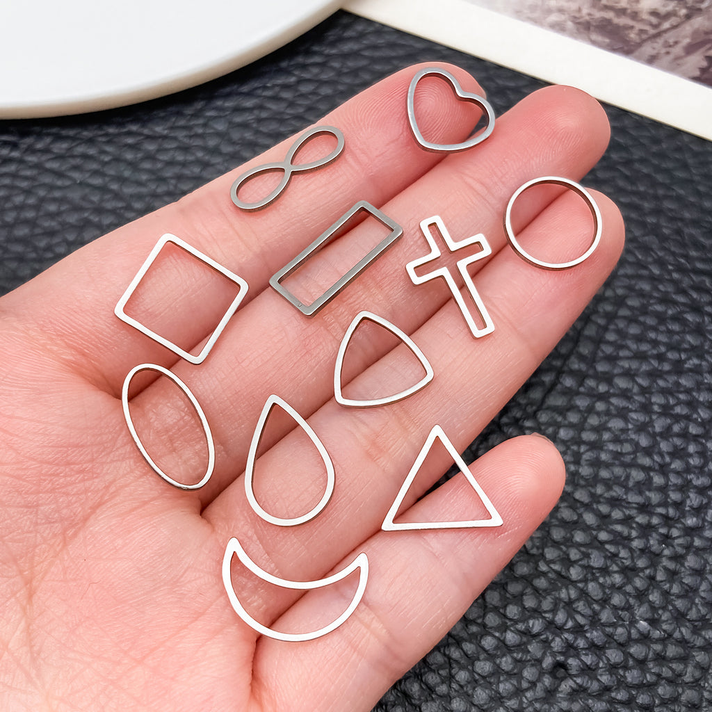 Stainless Steel Geometric Triangle Cross Heart Frame Hollow Charm Pendant for Necklace DIY