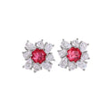 Silver Tone Red Center Floral Cluster Stud Earrings view 5