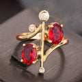 Gold Tone Branch Ring with Red and Clear Stones Polished Metal Jewelry view 5