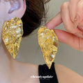 Crinkled Leaf Stud Earrings in Gold and Silver Tones view 3