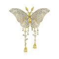 Crystal Butterfly Brooch with Two Beaded Tassels Clothing Pin view 1