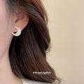 Cream Pearl Flower Enamel Gold Stud Earring Five Pair Set view 4