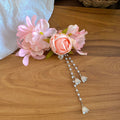 Fabric Flower Pearl Tassel Duckbill Hair Clips Pink Purple view 6