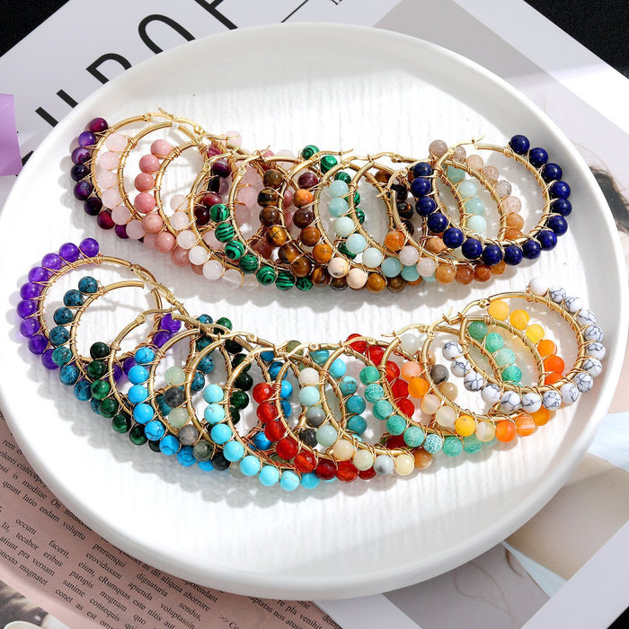 Gold Tone Large Hoop Earrings with Irregular Chip Beads