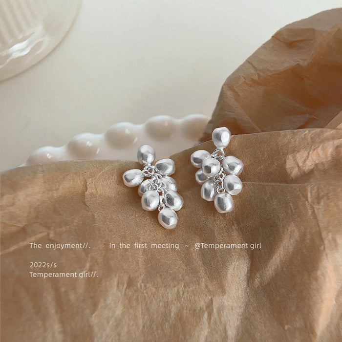 Silver Tone Gray White Pearlescent Grape Cluster Stud Earrings
